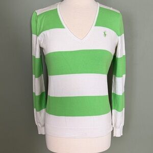 Ralph Lauren V-Neck Sweater in Green and White